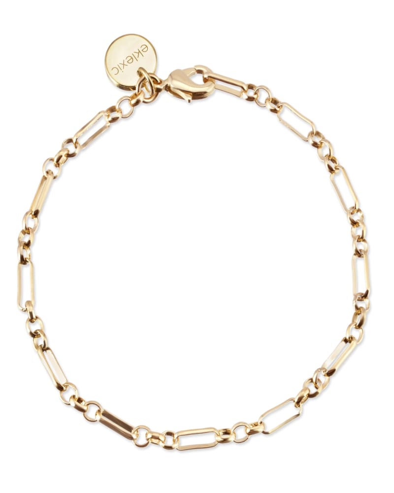 Front of a size 6" Small Multi Link Chain Bracelet 6" Gold in Gold by Eklexic. | dia_product_style_image_id:282386